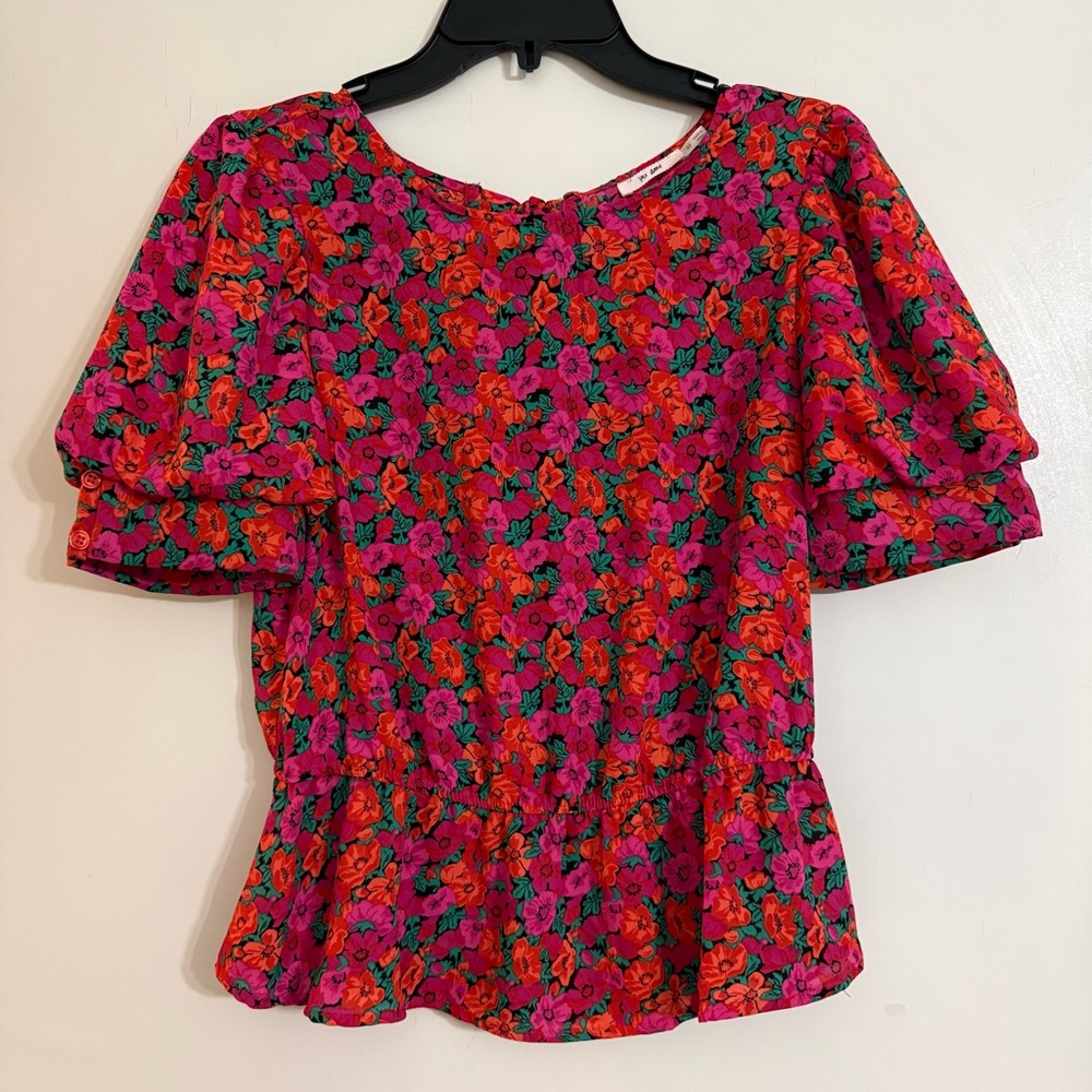 Miami Floral Puff Sleeve Blouse - Pink and Red